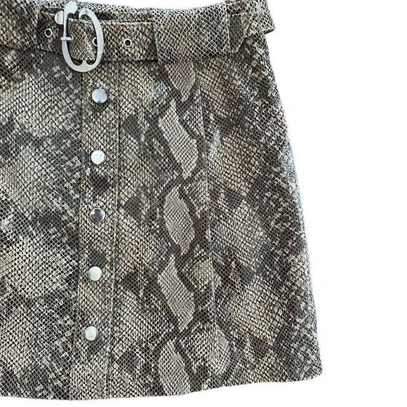 Zara Faux Leather Skirt Hogh Rise Snakeskin Front Button Neutral Tan Brown Belte - Picture 3 of 7